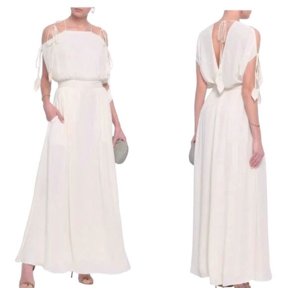Tory Burch Evalene Cold Shoulder Crepe Maxi Dress Women's Size 6 in Ivory - Picture 1 of 11